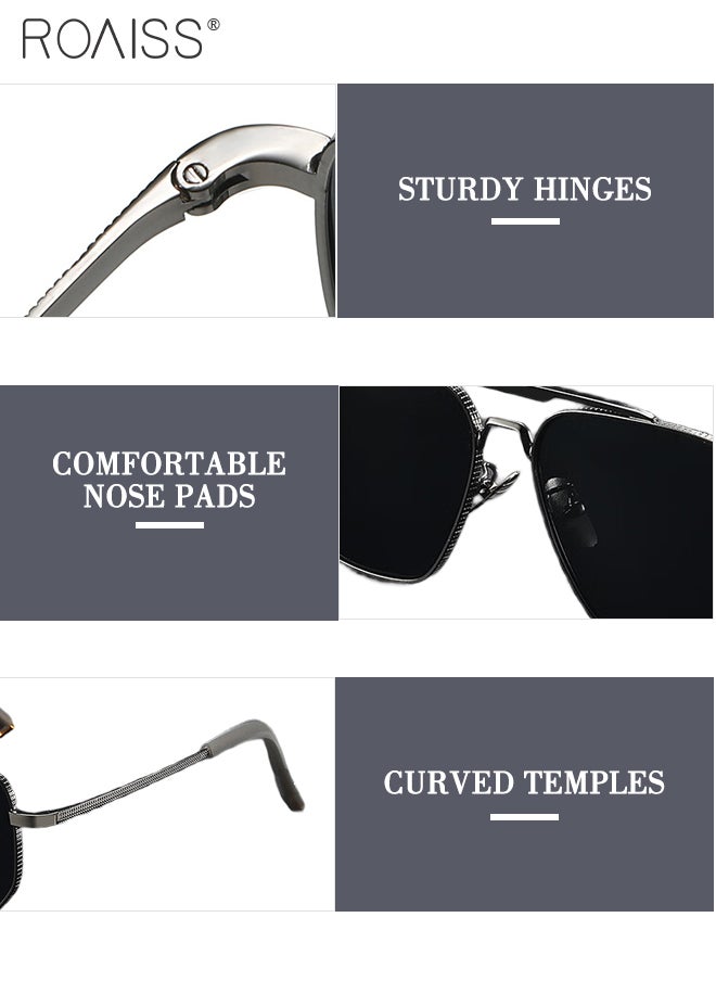 Polarized Square Sunglasses for Men, UV400 Protection Sun Glasses with Metal Elastic Temple, Fashion Anti-glare Sun Shades for Driving Traveling Hunting with Case 58mm