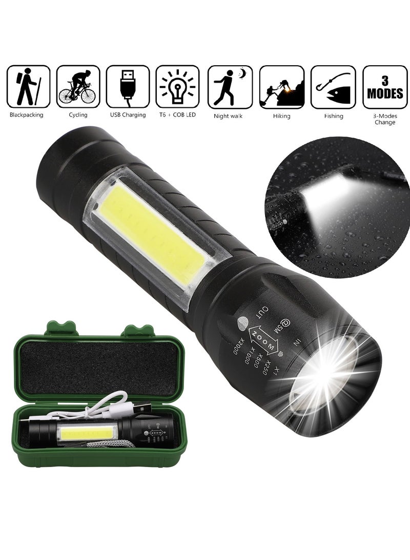 Mini LED Rechargeable Flashlight Light Camping COB Light Flashlight  - Image 1