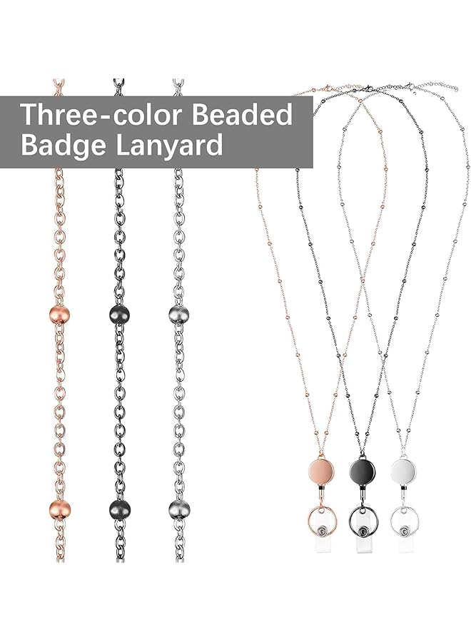 erorex 3 Pcs Sets Retractable Badge Reel Lanyard With Id Holder Necklace Lanyard With Transparent Id Card Holder And Keychain Waterproof Name Card Holder Rose Gold Black Silver  - Image 2