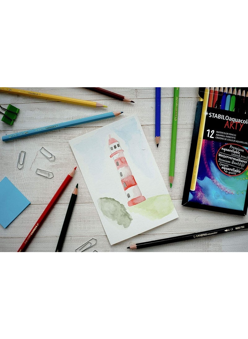 STABILO - Aquacolor Arty Waterable Dry Color Pencil Set of 12 - Image 1
