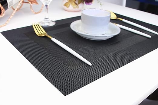 NAIDEV Dining Placemats HeatResistant and Waterproof Polyester PVC Table Placemats NonSlip and Washable Modern Decorative Rectangle Placemats for Kitchen and Dining Table Black Set of 8 - Image 3