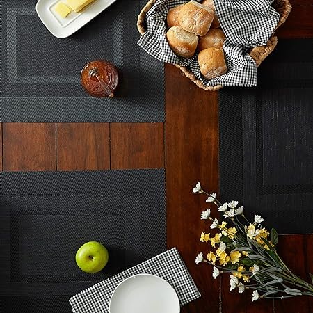 NAIDEV Dining Placemats HeatResistant and Waterproof Polyester PVC Table Placemats NonSlip and Washable Modern Decorative Rectangle Placemats for Kitchen and Dining Table Black Set of 8 - Image 5