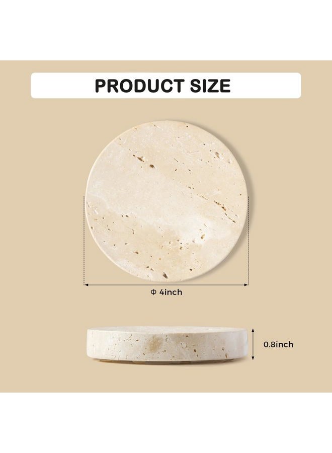 WORHE Marble Soap Dishes Natural Travertine Stone Sponge Holder for Bathroom Tub Shower Kitchen Sink, Handcraft Round Soap Case Trinket Plate Jewelry Tray Coaster for Home Decor Color Beige (WH046) - Image 3