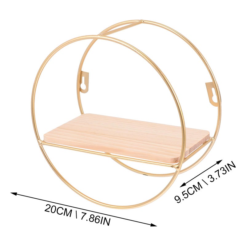 Gold Round Frame Floating Shelf Wall Mounted Storage Rack For Home Decor And Organization - Image 4