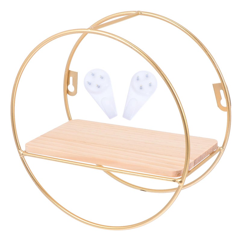 Gold Round Frame Floating Shelf Wall Mounted Storage Rack For Home Decor And Organization - Image 2