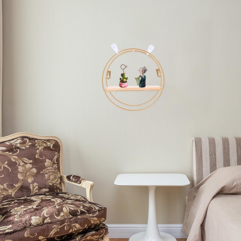 Gold Round Frame Floating Shelf Wall Mounted Storage Rack For Home Decor And Organization - Image 5