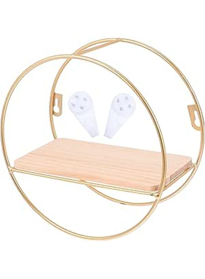 Gold Round Frame Floating Shelf Wall Mounted Storage Rack For Home Decor And Organization - Image 1