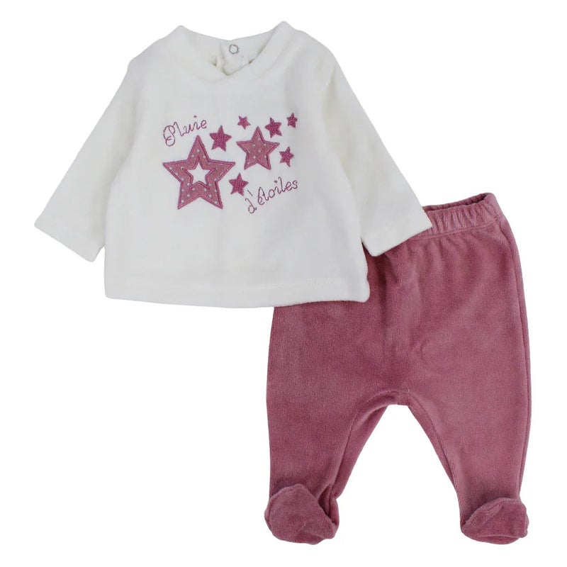 Pompelo Baby Girls 2-Piece Outfit Set – Off-White/Purple - Image 1