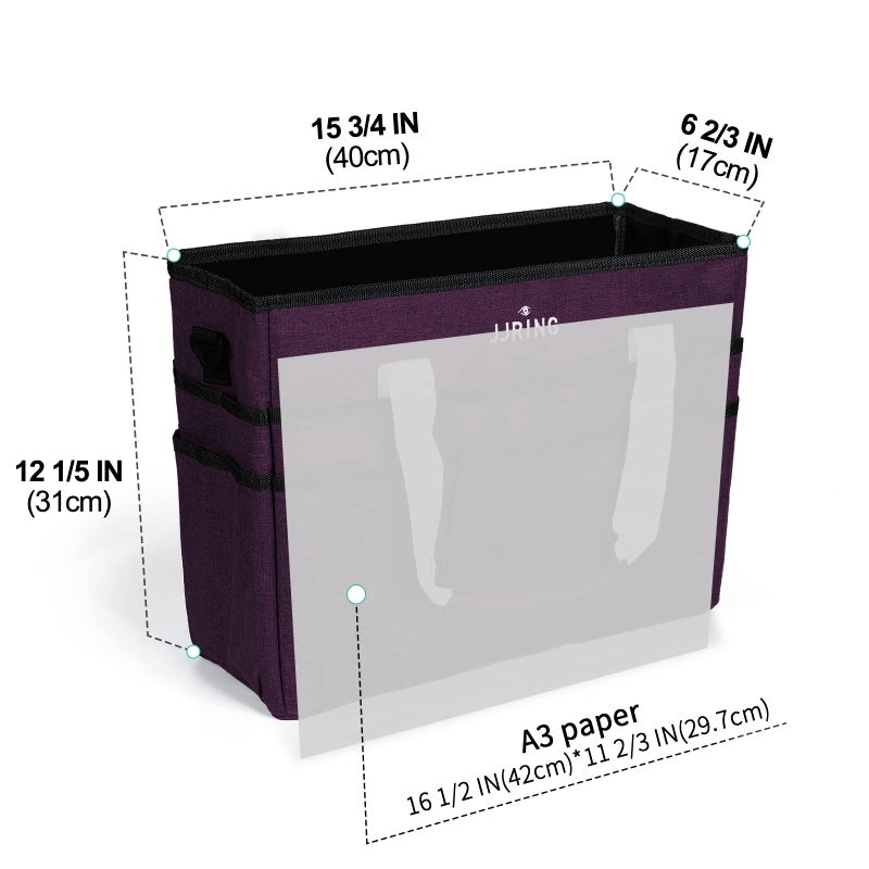 JJRING Craft Organizer Tote Bag, Large Art Storage Caddy with Multiple Pockets, Deep Purple Sewing Bag for Art, Craft, Scrapbooking, Medical, and Office Supplies Storage - Image 2