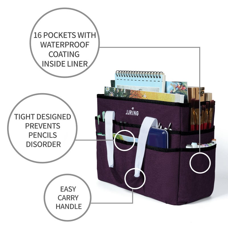 JJRING Craft Organizer Tote Bag, Large Art Storage Caddy with Multiple Pockets, Deep Purple Sewing Bag for Art, Craft, Scrapbooking, Medical, and Office Supplies Storage - Image 5