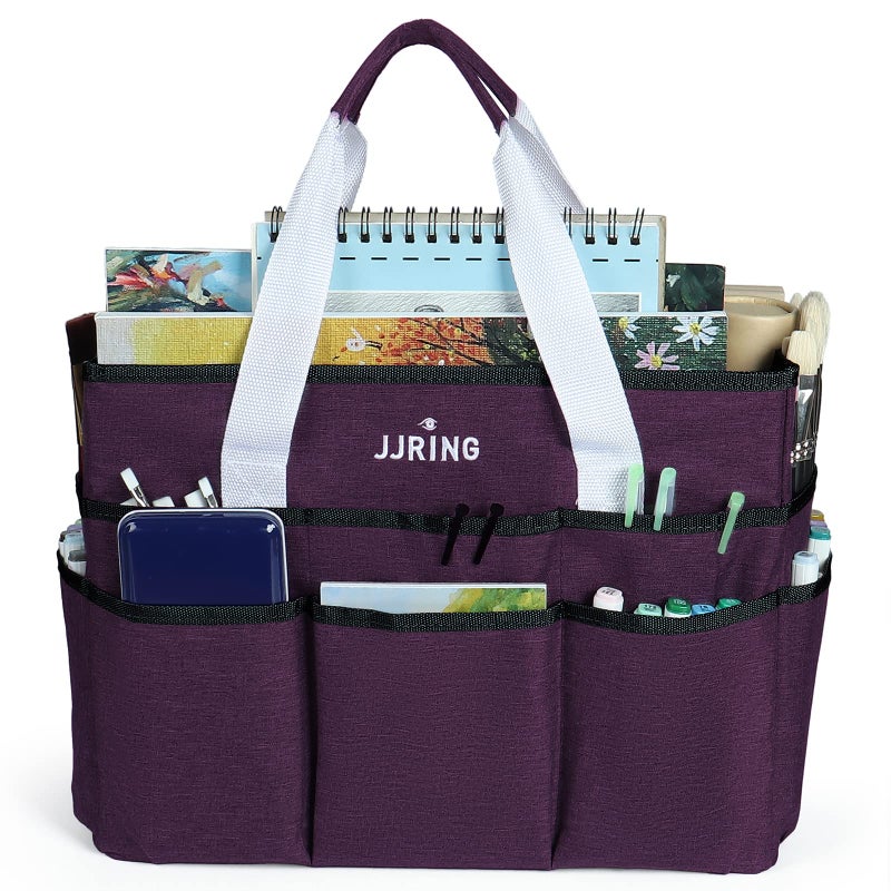 JJRING Craft Organizer Tote Bag, Large Art Storage Caddy with Multiple Pockets, Deep Purple Sewing Bag for Art, Craft, Scrapbooking, Medical, and Office Supplies Storage - Image 3