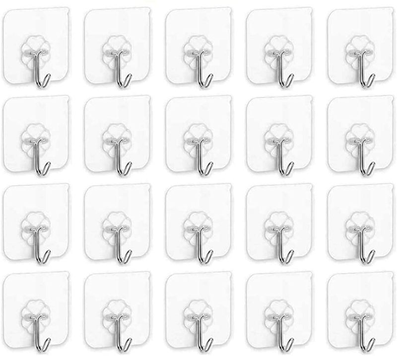 LNT Heavy Duty Self Adhesive Plastic Magic Sticker Wall Hooks for Hanging 10 kg Max (Transparent) - 20 Pieces - Image 1