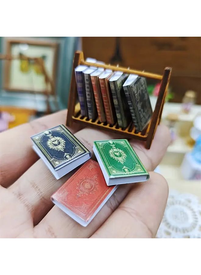 Miniature Brown Shelf With 9 Mini Books Dollhouse Decor Accessory - Image 2