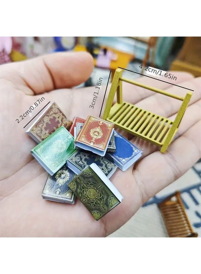Miniature Brown Shelf With 9 Mini Books Dollhouse Decor Accessory - Image 3