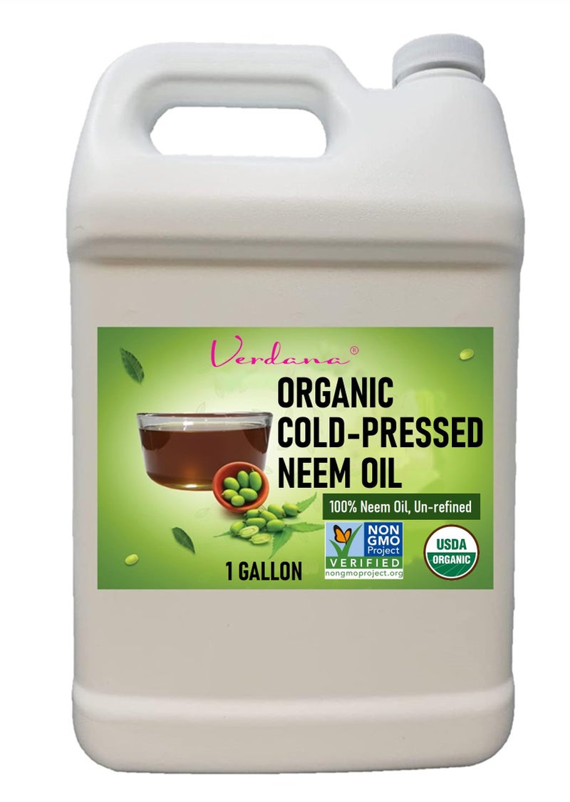 Verdana Pure Neem Oil for Plants â€“ 1 Gallon (128 Fl Oz) â€“ Organic, Cold Pressed, Unrefined, Non-GMO â€“ 100% Natural Spray for Plant Leaf Shine, DIY Beauty, Soap Making â€“ No Additives - Image 1