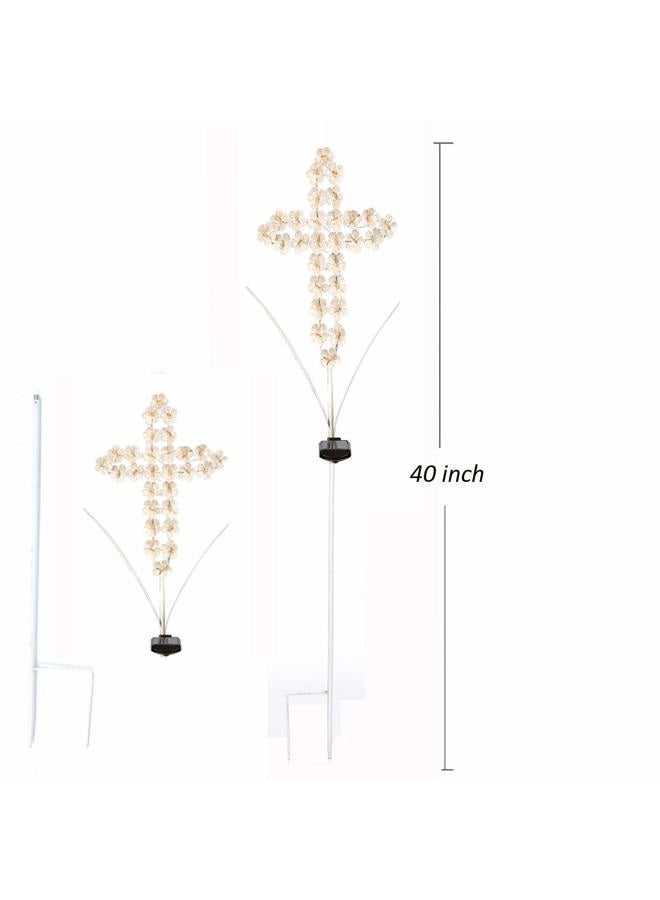 WSgift Solar Garden Cross Stake Lights Metal Hydrangea Cross Stake Memorial Gift w/ 28 Solar LEDs Solar Cross Lights Perfect as Cross Remembrance Gifts & Sympathy Gifts (10" W x 40" H) - Image 5