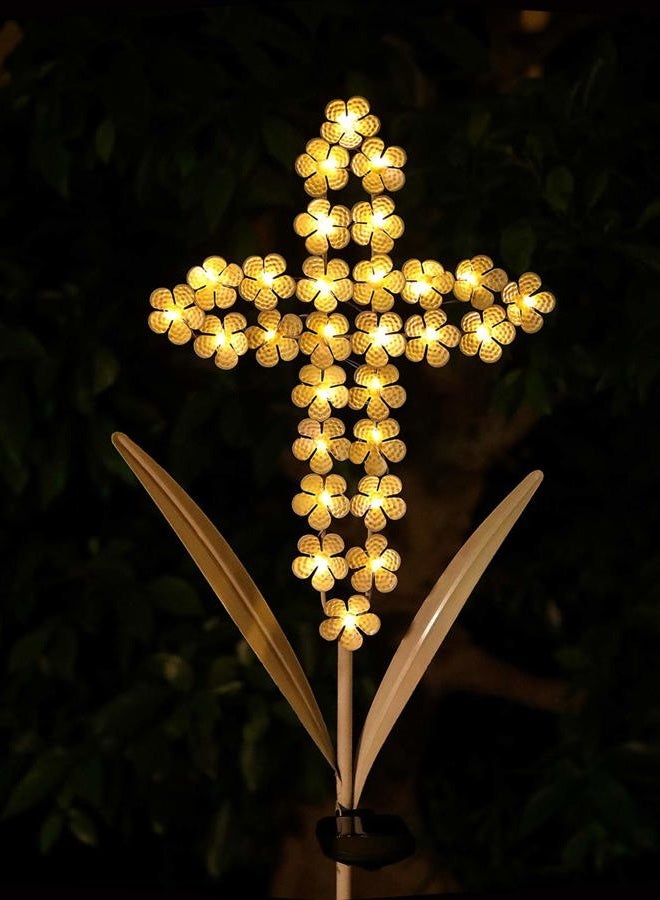 WSgift Solar Garden Cross Stake Lights Metal Hydrangea Cross Stake Memorial Gift w/ 28 Solar LEDs Solar Cross Lights Perfect as Cross Remembrance Gifts & Sympathy Gifts (10" W x 40" H) - Image 1