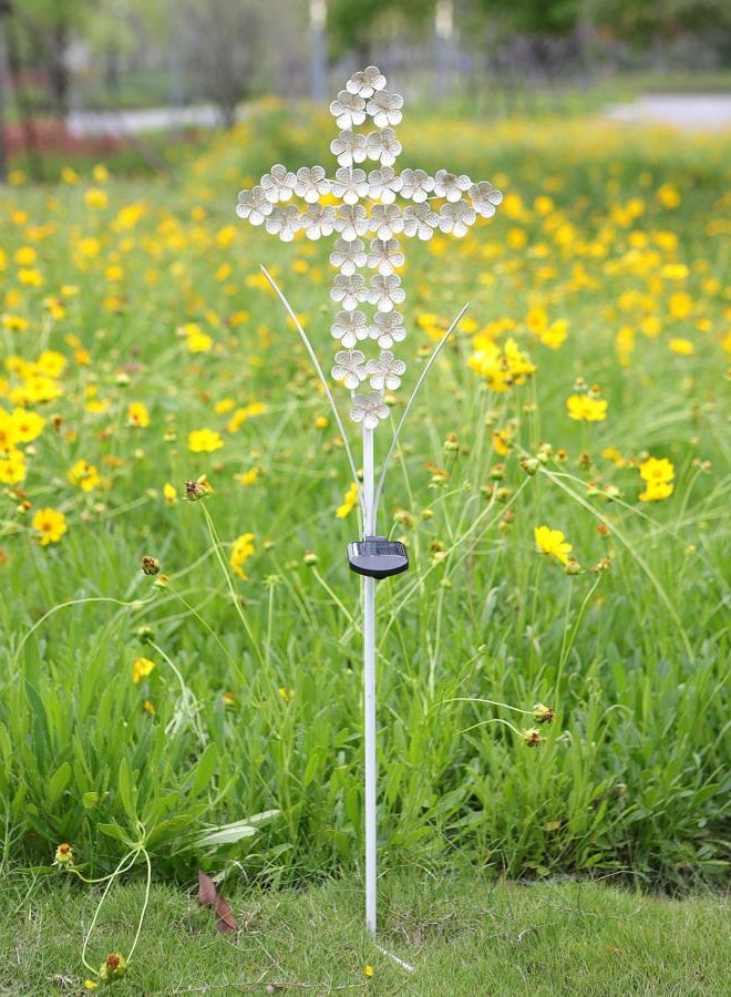 WSgift Solar Garden Cross Stake Lights Metal Hydrangea Cross Stake Memorial Gift w/ 28 Solar LEDs Solar Cross Lights Perfect as Cross Remembrance Gifts & Sympathy Gifts (10" W x 40" H) - Image 2