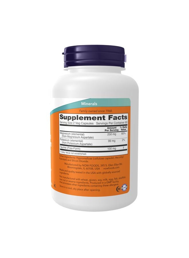 now مكملات، مغنيسيوم وبوتاسيوم أسبارتات مع تورين، صحة القلب*، 120 كبسولة نباتية - Image 2
