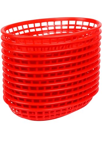 PREMIUS Food Deli Basket For Hamburgers, Hot Dogs, French Fries, Red, 9.25x5.67x1.75 Inches, 3-Pack - Image 1