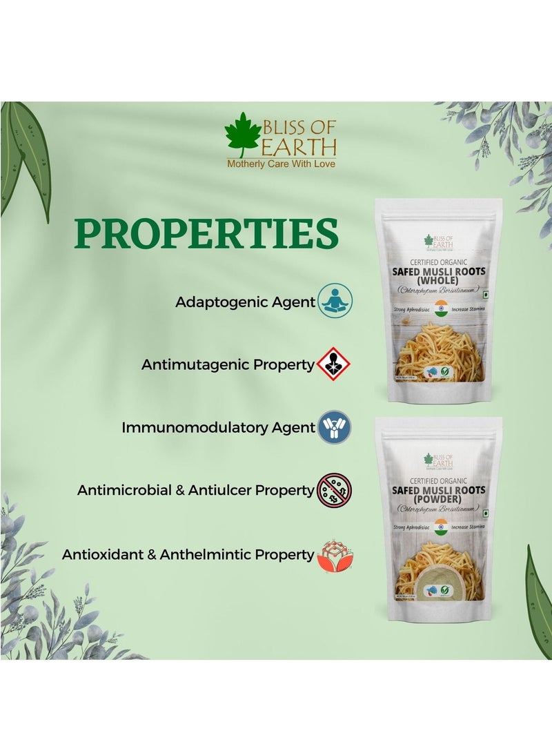 BLISS OF EARTH Safed Musli Roots Whole Organic Chlorophytum Borivilianum Helps Boost Immunity Energy Stamina For Men & Women 100g - Image 4