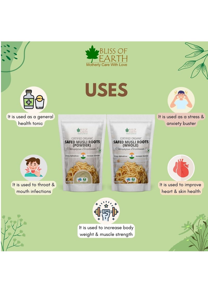 BLISS OF EARTH Safed Musli Roots Whole Organic Chlorophytum Borivilianum Helps Boost Immunity Energy Stamina For Men & Women 100g - Image 2
