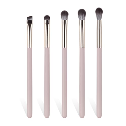 BEAUTYFACTOR Eye Makeup Brush Set 5Pcs Professional Blending Eyeshadow Makeup Brushes with Synthetic Wood Handle Angled Eyebrow Brush CrueltyFree Vegan for Liquid Cream Powder Concealer Brows Eye shadows - Image 1