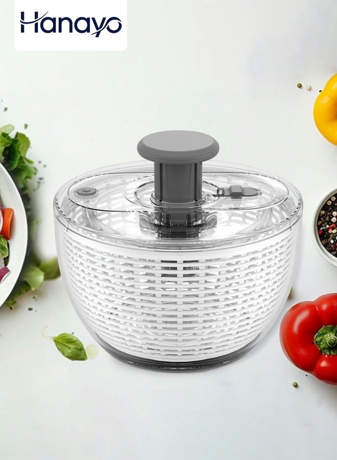 Hanayo مجفف الخضار ومصفاة السلطة، مجفف خس سهل الاستخدام بيد واحدة مع ضغط سهل، مجفف خضار كبير مع دافع مريح وقابل للسحب وزر فرامل (شفاف) - Image 1
