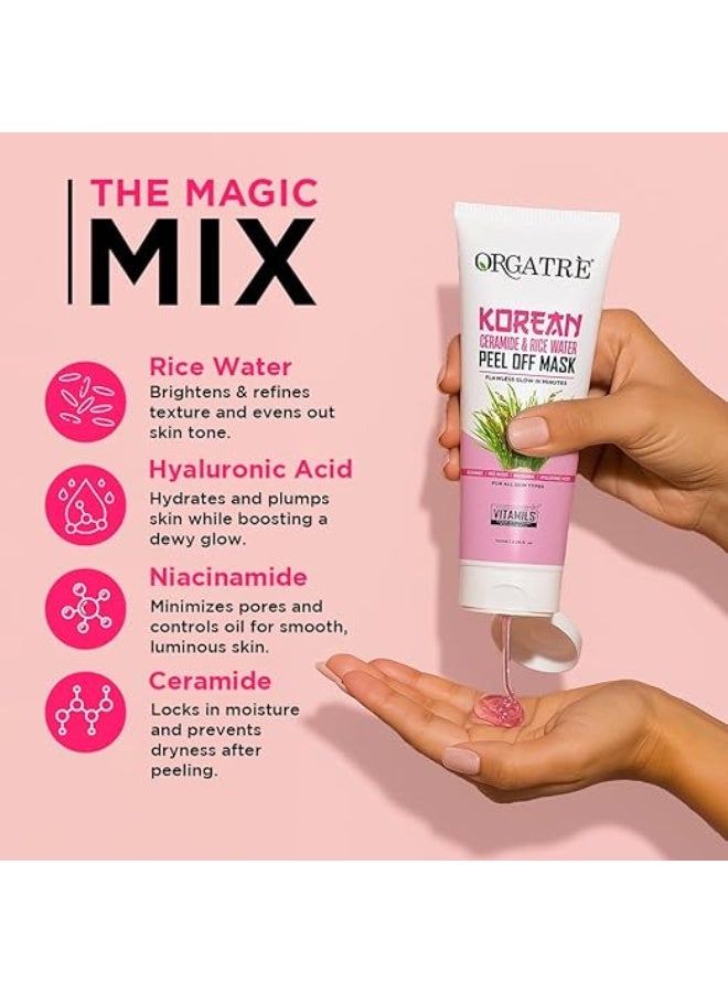 Orgatre Korean Peel Off Mask with Ceramide & Rice Water | Brightening & Hydrating Face Mask | Removes Blackheads, Dead Skin & Tan | For Glassy & Radiant Skin | Unisex, All Skin Types 100ml - Image 4