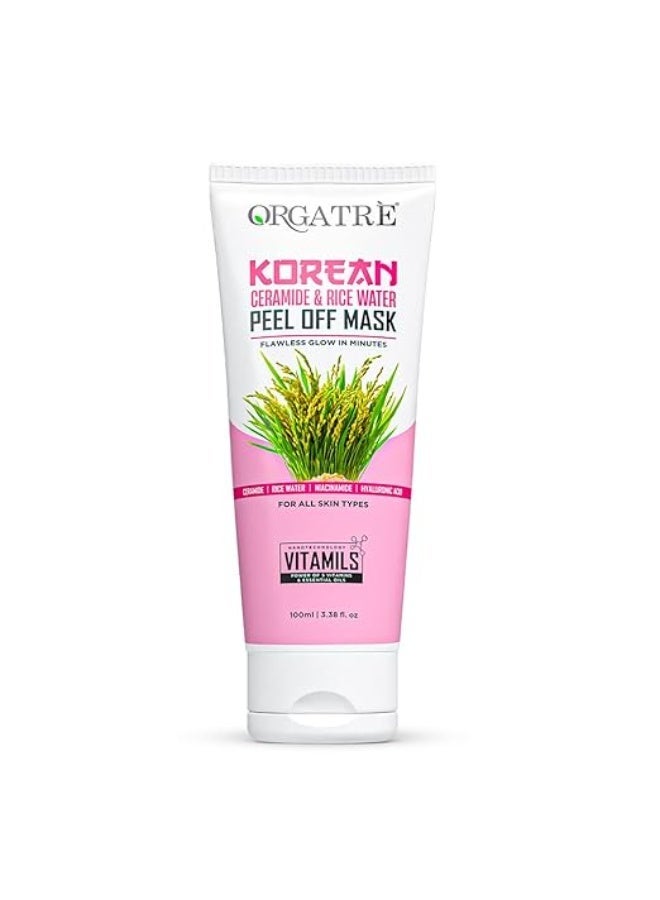 Orgatre Korean Peel Off Mask with Ceramide & Rice Water | Brightening & Hydrating Face Mask | Removes Blackheads, Dead Skin & Tan | For Glassy & Radiant Skin | Unisex, All Skin Types 100ml - Image 1