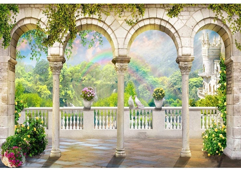 DORCEV 15x10ft Scenery Photography Backdrop Garden Arched Door Wedding Birdal Shower Engaged Theme Party Backdrop Blue Sky Kids Lover Adult Wedding Photo Studio Props