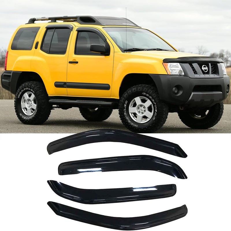 Puermto Side Window Wind Deflectors fit for 2005-2015 Nissan Xterra,4pcs Out-Channel Tape On Dark Smoke Nice Rain Guards Set, Window Visor 94539 - Image 1