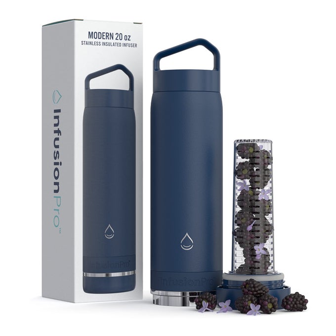 FRUIT INFUSER WATER BOTTLE VACUUM INSULATED 20 OZ STAINLESS STEEL FRUIT INFUSION RECIPE EBOOK BOTTOM LOADING WATER INFUSER FOR MORE FLAVOR EASY CLEANING GREAT GIFT WATER BOTTLE