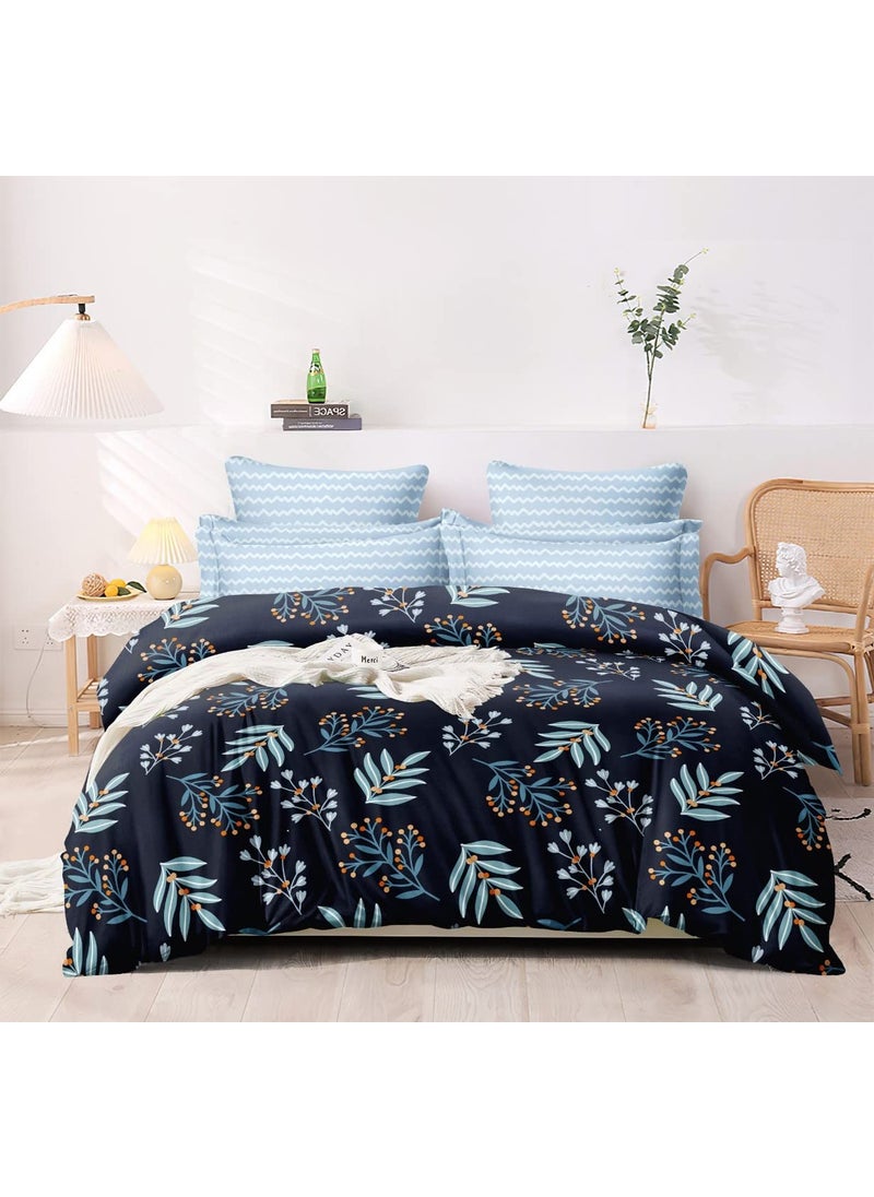 MORADO MORADO Premium Glace Cotton Floral Design Duvet Cover Double Navy Blue Color with Zipper  - Image 2