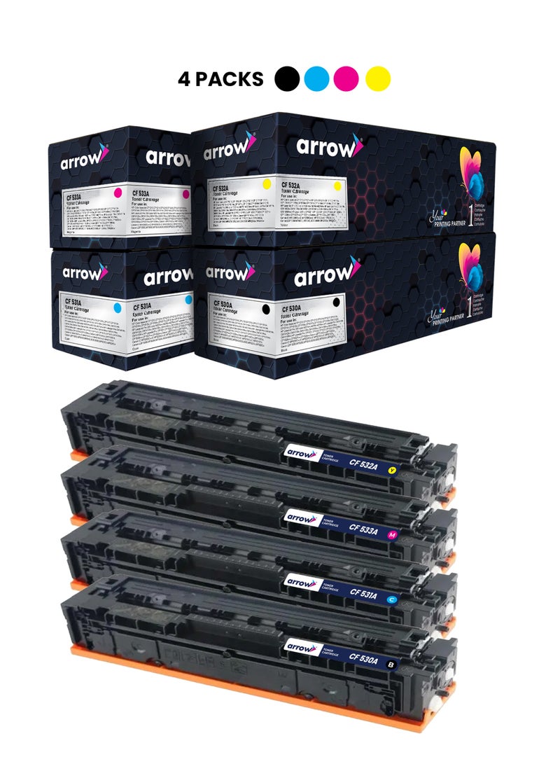 ARROW TONER CARTRIDGE CF530A FULL SET OF 4 PACK BLACK,CYAN,YELLOW,MAGENTA Replacement For HP Colour LaserJet Pro MFP M181fw HP Colour LaserJet Pro MFP M180n - Image 1