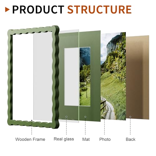 Chrspk 8X10 Wavy Picture Frame With Mat For 5x7, Wavy Edge Wooden Picture Frame with Real Glass - Wall Mount and Tabletop Display, Green, 2 Pack - Image 4