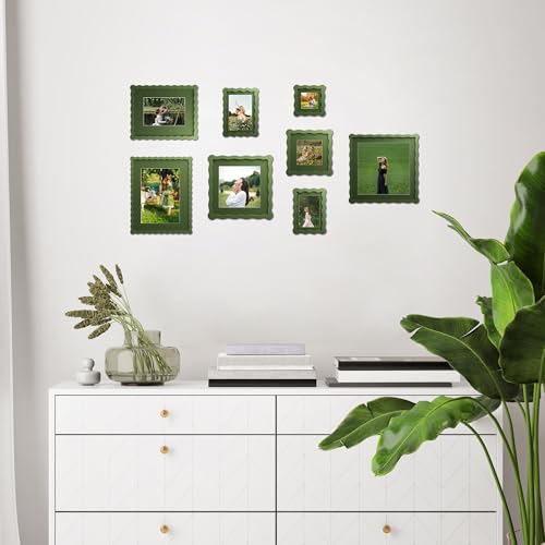 Chrspk 8X10 Wavy Picture Frame With Mat For 5x7, Wavy Edge Wooden Picture Frame with Real Glass - Wall Mount and Tabletop Display, Green, 2 Pack - Image 5