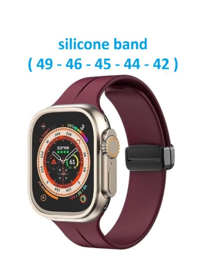 سوار رياضي مغناطيسي من السيليكون لساعة أبل ألترا مقاس 49 ملم، 46 ملم، 45 ملم، 44 ملم، و42 ملم - احمر غامق - Image 1