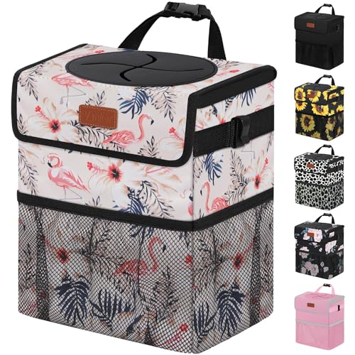Vankor Cute Car Trash Can Car Accessories for Women Interior Can Trash Bag Hanging Automotive Garbage Cans Pink Flamingo - Image 1