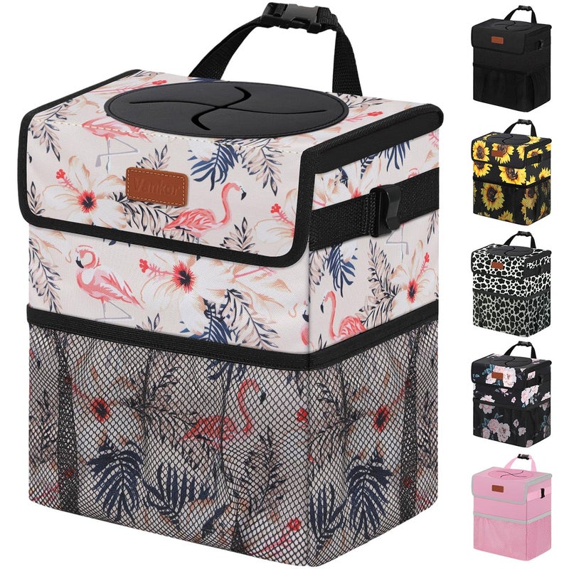 Vankor Cute Car Trash Can Car Accessories for Women Interior Can Trash Bag Hanging Automotive Garbage Cans Pink Flamingo - Image 2