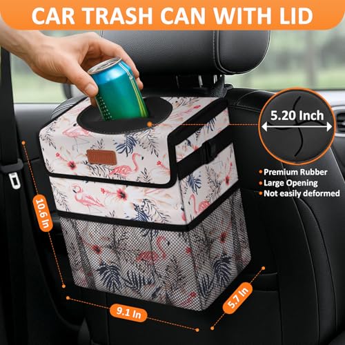 Vankor Cute Car Trash Can Car Accessories for Women Interior Can Trash Bag Hanging Automotive Garbage Cans Pink Flamingo - Image 3