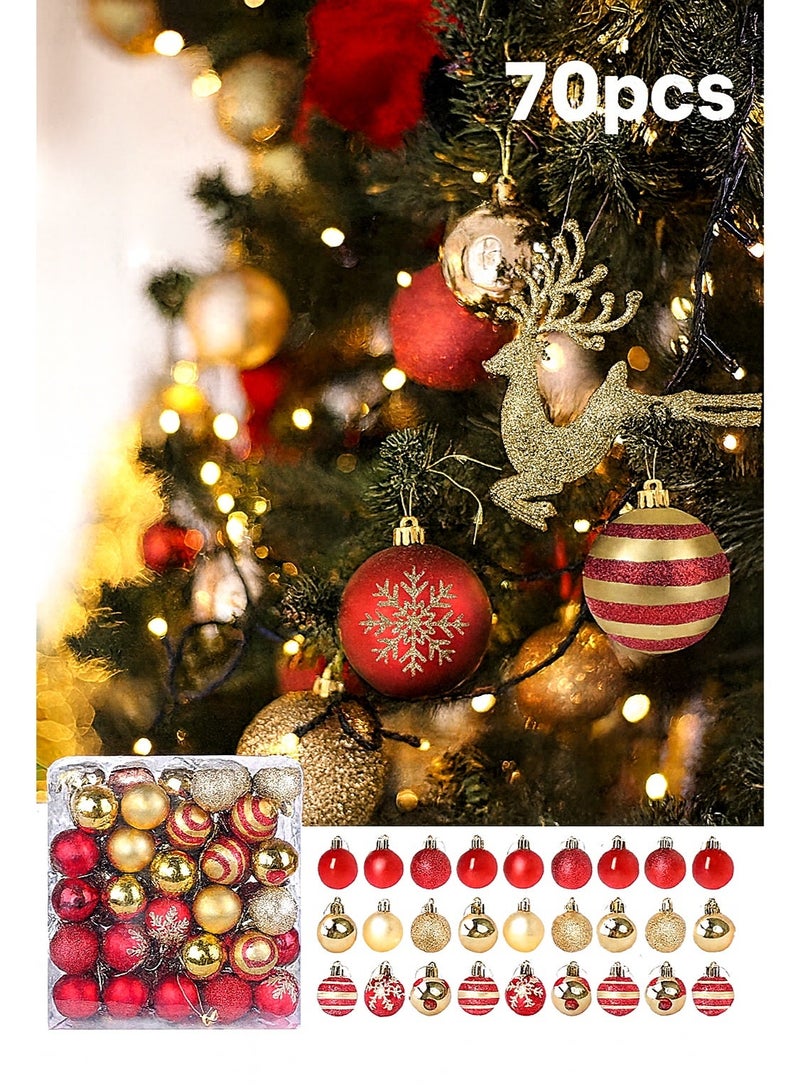 70pcs Christmas Balls Ornaments Set, 4cm Red and Gold Ball Ornaments, Shatterproof Plastic Baubles with Strings, Christmas Tree Hanging Decoration for Holiday Home Party Decor - Image 1