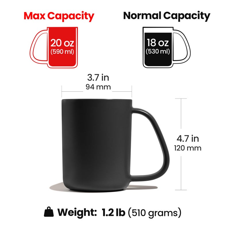 CURVDÂ® 18 oz Coffee Mug, Microwave & Dishwasher Safe, 100% Chemical-Free Ceramic, Large Handle for Comfortable Grip, Perfect for Coffee, tea, Hot Chocolate, Latte, Cold Drinks (Matte Black, 18 oz) - Image 2