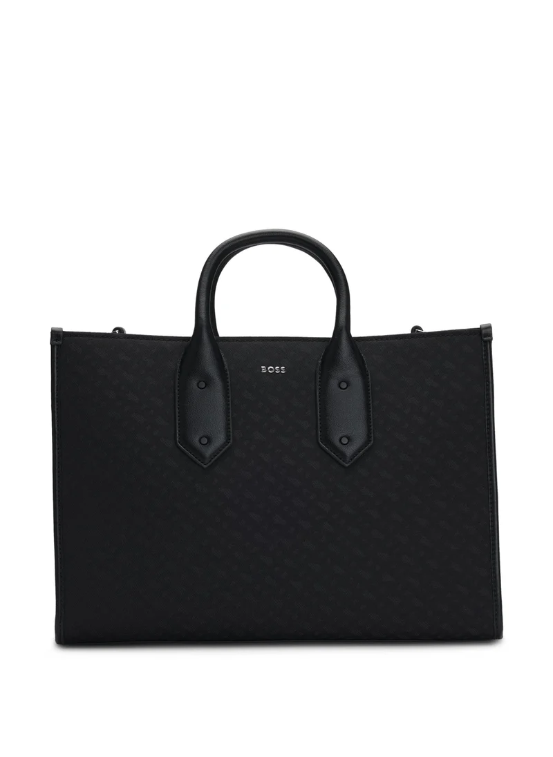 BOSS Monogram-twill tote bag with faux-leather trims