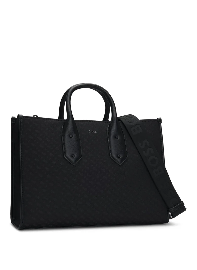 BOSS Monogram-twill tote bag with faux-leather trims