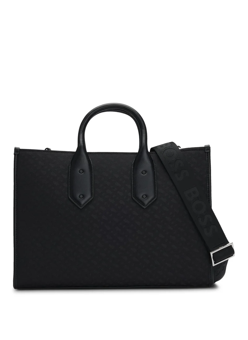BOSS Monogram-twill tote bag with faux-leather trims