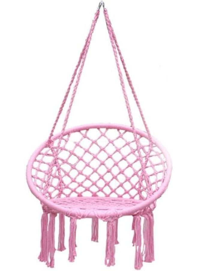 هارموني هوم كرسي الأرجوحة من هارموني هوم، 80×59×2.5 إنش، أرجوحة معلقة ماكرامي مع وسادة، تتحمل حتى 330 رطلاً، كرسي حبال قطني وردي للاستخدام الداخلي والخارجي، غرفة النوم، الفناء، الحديقة، والشرفة - Image 1