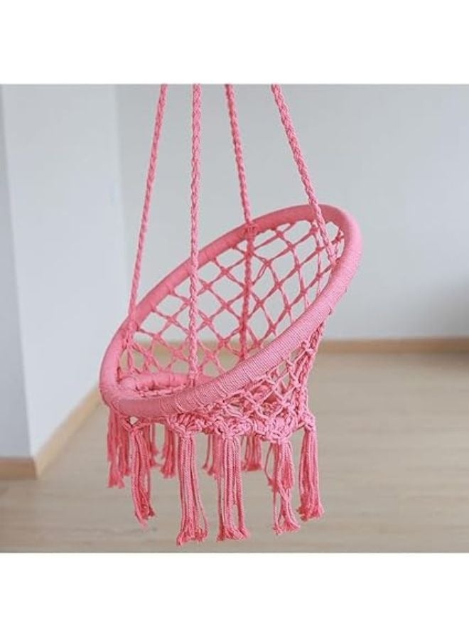 هارموني هوم كرسي الأرجوحة من هارموني هوم، 80×59×2.5 إنش، أرجوحة معلقة ماكرامي مع وسادة، تتحمل حتى 330 رطلاً، كرسي حبال قطني وردي للاستخدام الداخلي والخارجي، غرفة النوم، الفناء، الحديقة، والشرفة - Image 3