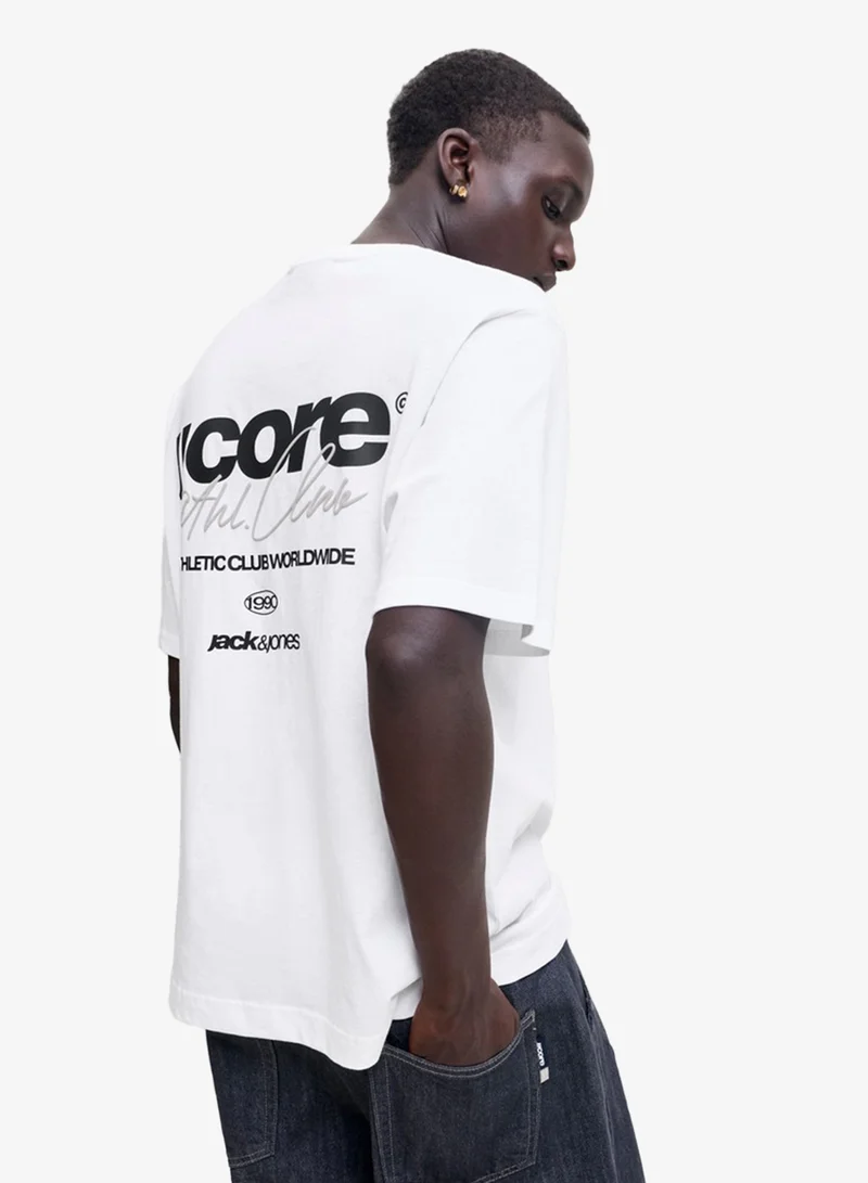 JACK & JONES Bright White Graphic Crew Neck T-Shirt for Men | Best Price UAE
