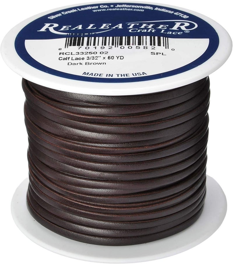 Realeather RCL3325002 Calf Leather Lace for Crafts and Jewelry Making 0125 x 50 Dark Brown 1Spool - Image 1
